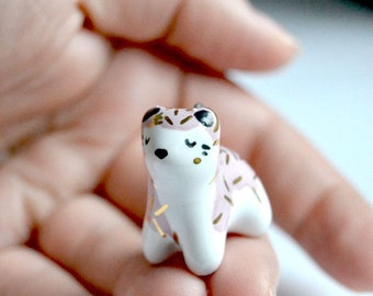 Miniature Bear Necklace, Polar Bear, Ceramic Bear Jewelry, Sprinkles, Arctic, Unique Animal Lover Gift, Cute Bear, Gold, Tiny Animal