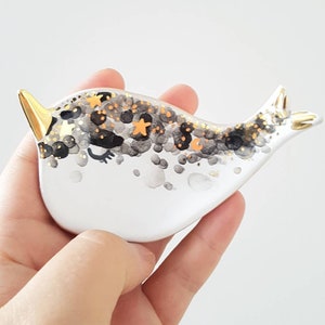 Narwhal Ring Dish, Galaxy Ceramic Narwhal, Baby Narwhal Ring Holder, Jewelry Storage, Narwhal Decor, Narwhal Birthday image 1