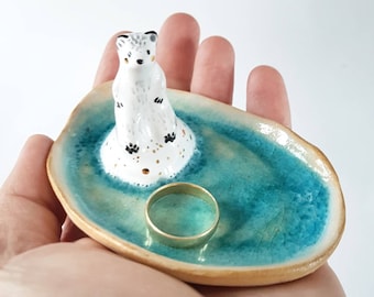 Polar Bear Ring Dish, Arctic Bear, Globar Warming Art, Ecological, Save the planet, Little Bear, Ceramic Trinket Dish, Bear Ring Holder