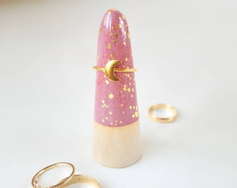 Ceramic Ring Holder, Pink Mountain with Genuine Gold, Simple Ring Holder