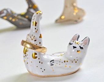 Cat Ring Holder, Cat Gifts, Ceramic Cat Figurine, Cat Jewelry Storage Idea, Cat Lover Gift, Cat Gift Idea