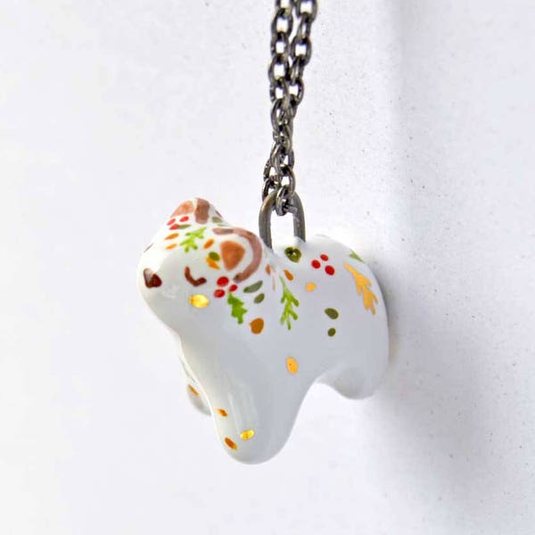 Collier d’ours miniature, bijoux en céramique, décoration florale, cadeau unique d’amoureux des animaux, ours mignon, or véritable, petit animal