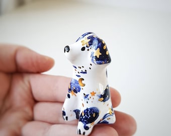 Dog Figurine, Galaxy Ceramic Dog Sculpture, Gold Decoration