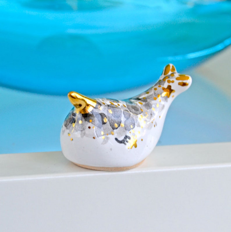 Narwhal Housewarming Gift, Galaxy Ceramic Figurine, Baby Narwhal Totem, Miniature Ceramic Animal Figurine, Narwhal Decor, Narwhal Birthday image 6