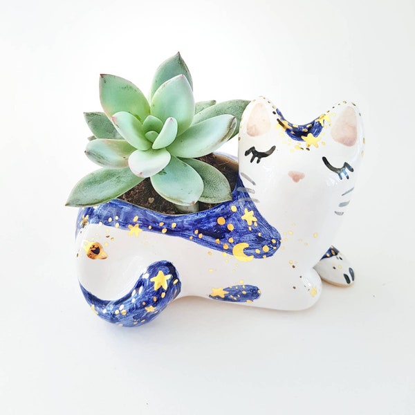 Cat Succulent Planter, Ceramic Cat Plant Pot, Cat Planter,  Cat Home Decor, Cat Mini Planter, Cute Planter, Cat Cute Desk Decor, Cat Gift