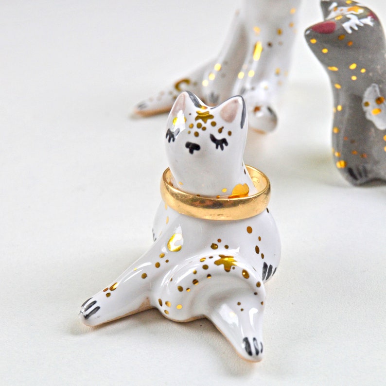 Cat Ring Holder Cat Gifts Ceramic Cat Figurine Cat Jewelry Etsy