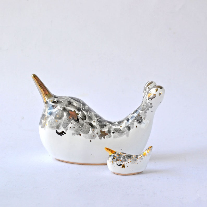 Narwhal Housewarming Gift, Galaxy Ceramic Figurine, Baby Narwhal Totem, Miniature Ceramic Animal Figurine, Narwhal Decor, Narwhal Birthday image 3