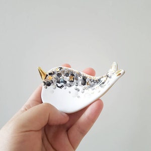 Narwhal Ring Dish, Galaxy Ceramic Narwhal, Baby Narwhal Ring Holder, Jewelry Storage, Narwhal Decor, Narwhal Birthday image 6