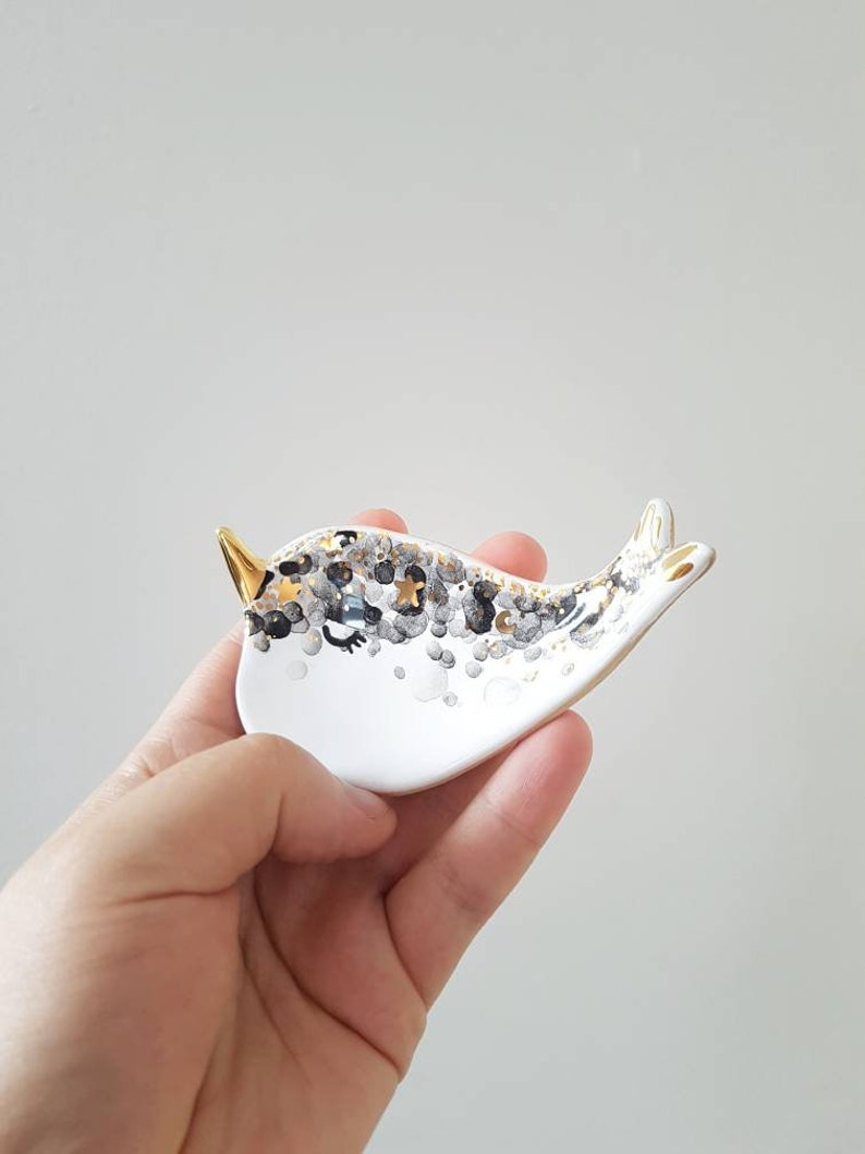 Narwhal Ring Dish, Galaxy Ceramic Narwhal, Baby Narwhal Ring Holder, Jewelry Storage, Narwhal Decor, Narwhal Birthday image 6