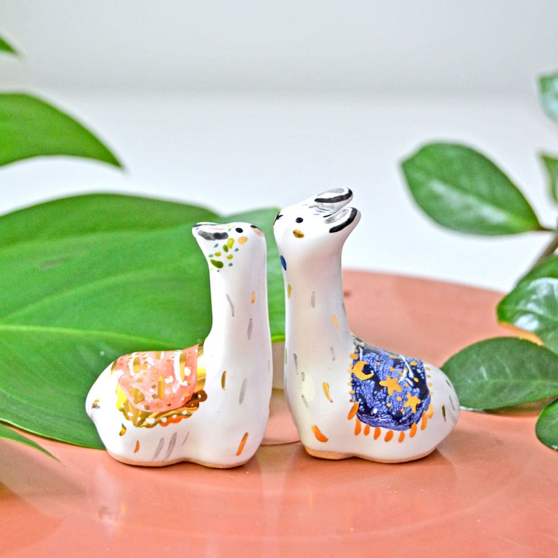 Llama Cake Topper set of 2 Animal Cake Toppers Ceramic Etsy
