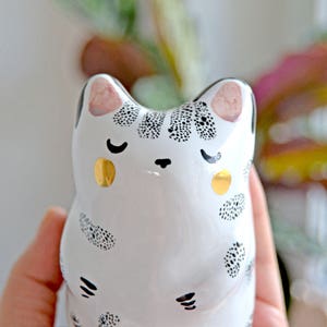 Unique Cat Lover Gift Idea, Animal Totem, Ceramic Miniature Cat Gold Decorated image 5