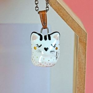 Ceramic Cat Necklace, Tiny Cat Jewelry, Miniature Ceramic Cat, Unique Animal Lover Gift, Cat Necklace, Tiny Ceramic Animal, Tiny Art