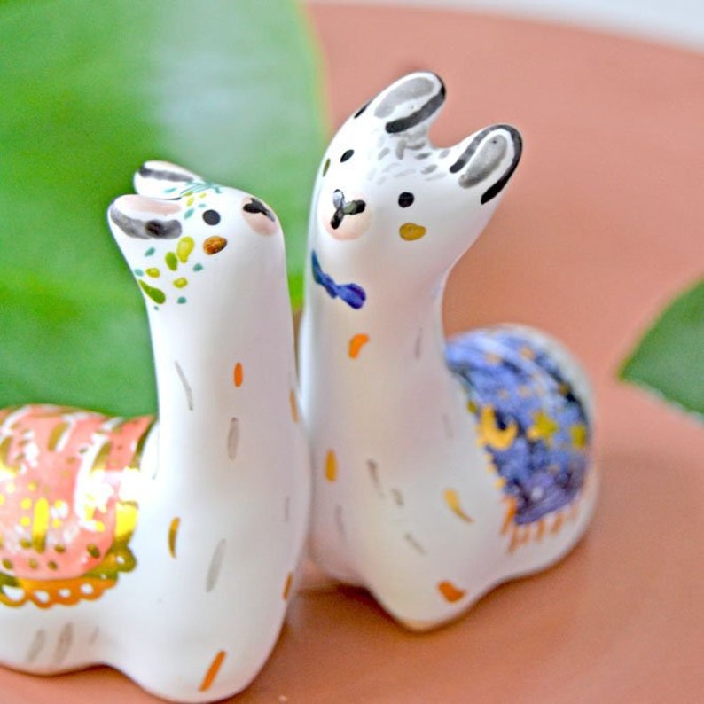 Llama Cake Topper set of 2 Animal Cake Toppers Ceramic Etsy