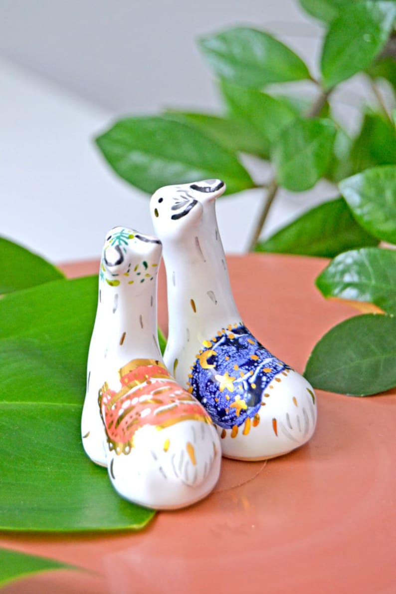 Llama Cake Topper set of 2 Animal Cake Toppers Ceramic Etsy