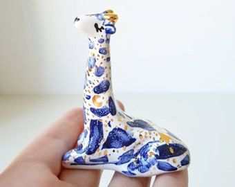 Giraffe Ring Holder, Moon Phases, Galaxy Giraffe, Ceramic Giraffe with Gold Stars, Celestial Giraffe Figurine, Safari Animal Figurine