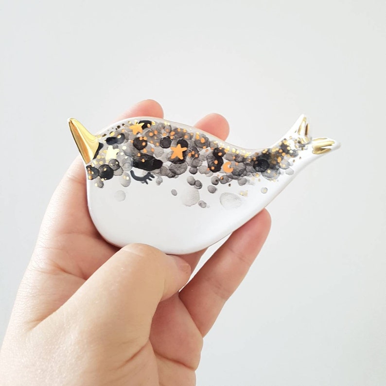 Narwhal Ring Dish, Galaxy Ceramic Narwhal, Baby Narwhal Ring Holder, Jewelry Storage, Narwhal Decor, Narwhal Birthday image 1