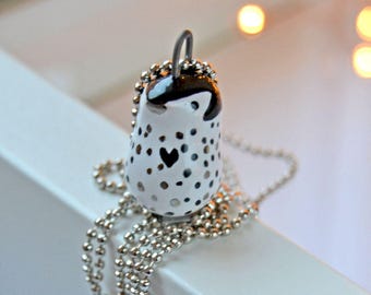 Penguin Lover Gift Idea, Penguin Necklace, Tiny Ceramic Animal, Decorated With Genuine Platinum,  Cute Gift For Her