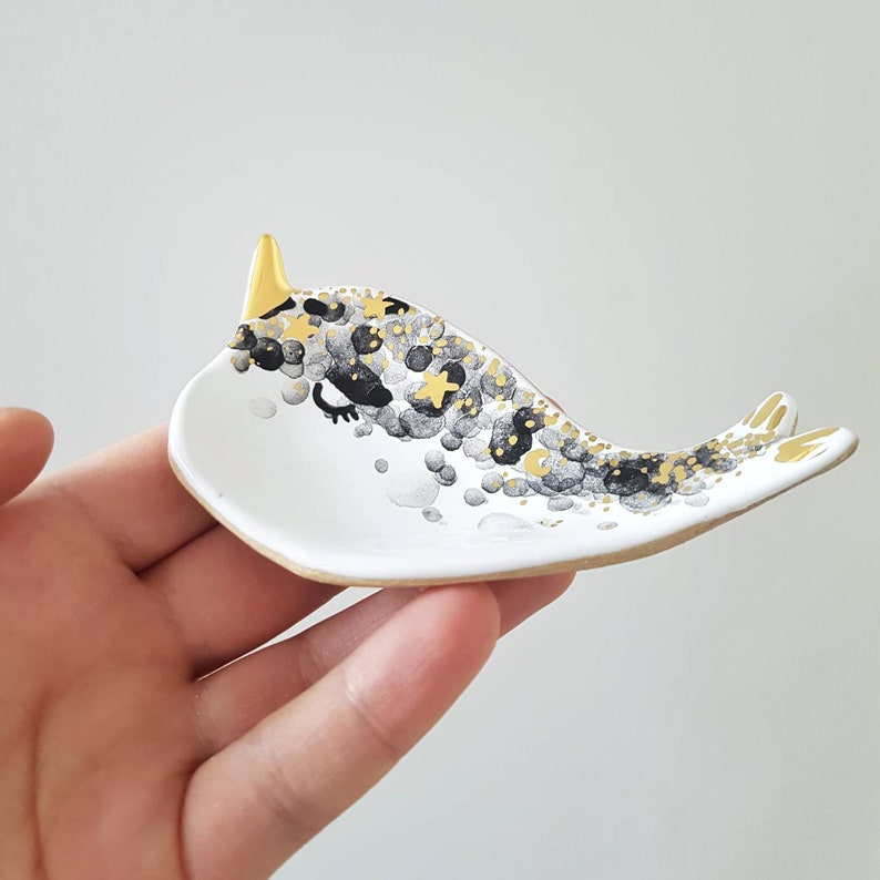 Narwhal Ring Dish, Galaxy Ceramic Narwhal, Baby Narwhal Ring Holder, Jewelry Storage, Narwhal Decor, Narwhal Birthday image 3