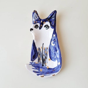 Husky Ring Dish, Decorated with Gold, Galaxy Dog Trinket Dish, Ceramic Galaxy Dog Jewellery Storage image 5