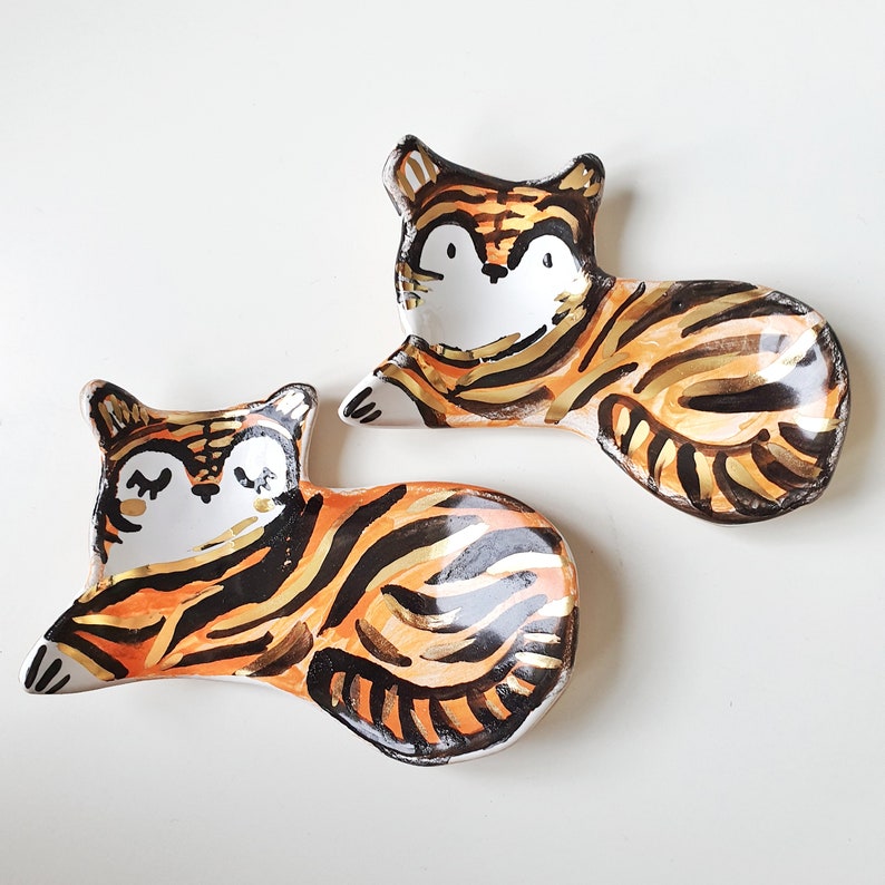 Tiger Ring Dish, Ceramic Tiger, Moon Phases, Birthday Gift, Boho Animal, Christmas Gift, Ceramic Animal Sculpture, Miniature Tiger image 6