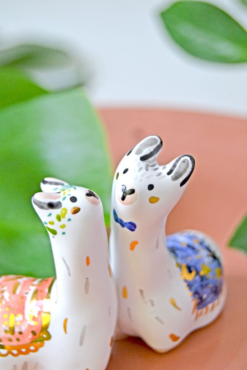 Llama Cake Topper set of 2 Animal Cake Toppers Ceramic Etsy