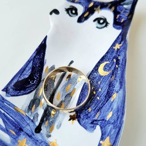 Husky Ring Dish, Decorated with Gold, Galaxy Dog Trinket Dish, Ceramic Galaxy Dog Jewellery Storage image 2