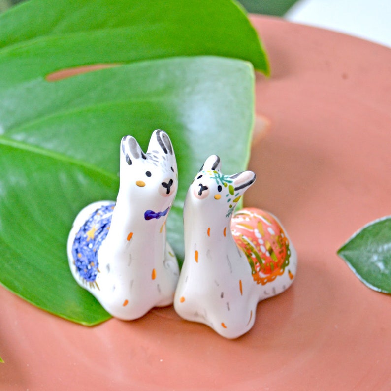 Llama Cake Topper set of 2 Animal Cake Toppers Ceramic Etsy