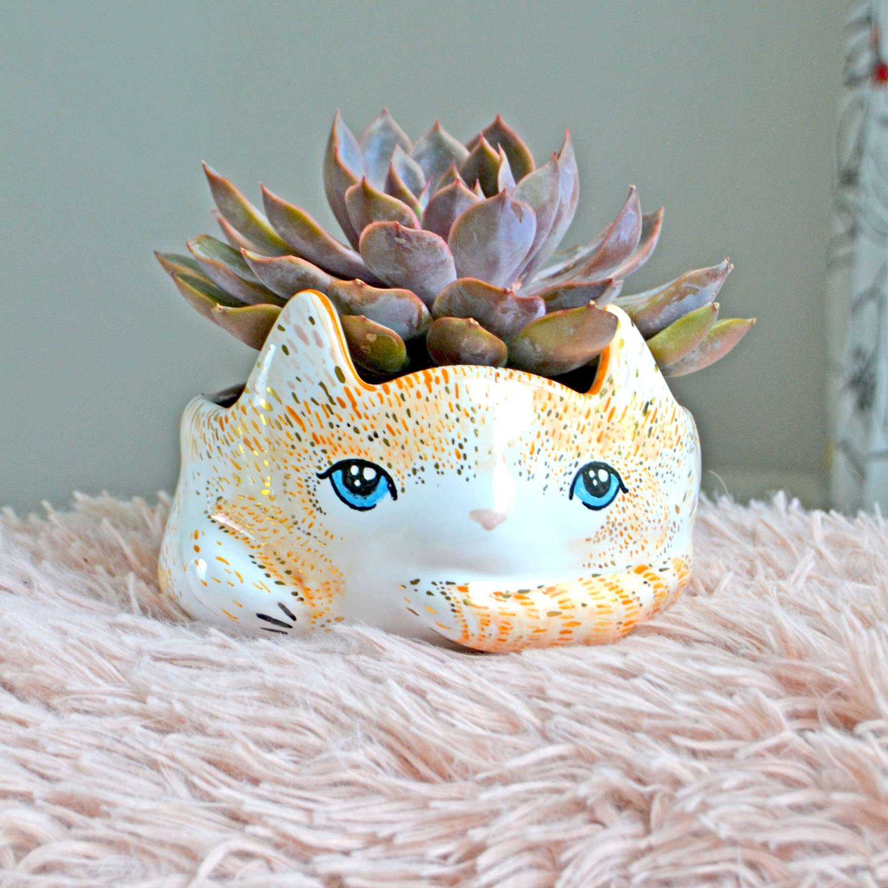 Keramik-Katzen-Übertopf - 14,5x7,5x9,8 Cm, Weiß/rosa, Ohne Schwanz, Für Sukkulenten