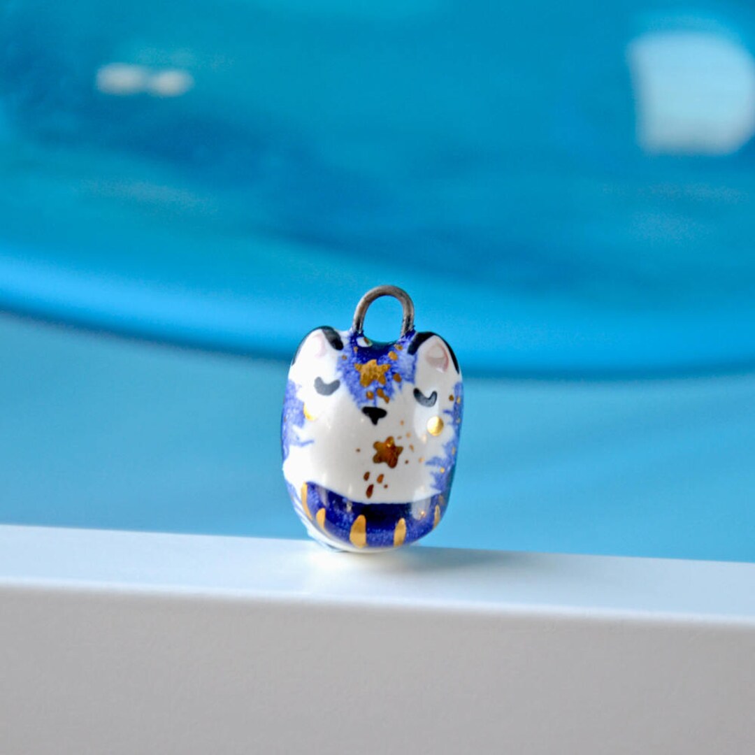 Tiny Cat Jewelry Ceramic Cat Necklace Blue Cat With Gold - Etsy