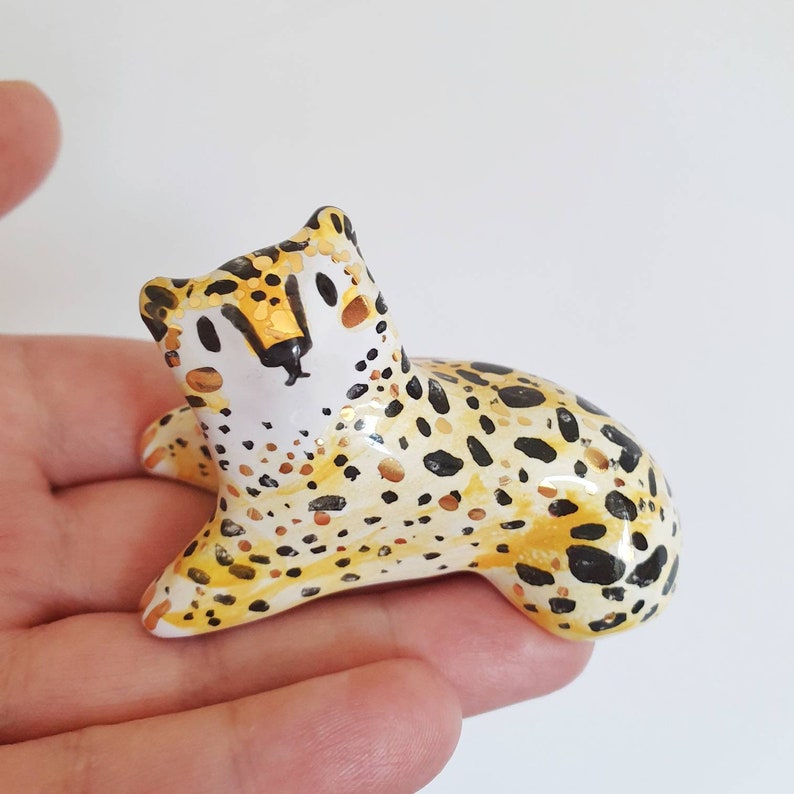 Leopard Figurine, Ceramic Leopard, Cheetah Figurine, Ceramic Cheetah, Safari Aniaml, Spirit Animal, Ceramic Cat image 1