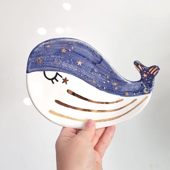 Galaxy Whale Ring Dish, Moon Phases Whale Trinket Dish, Celestial