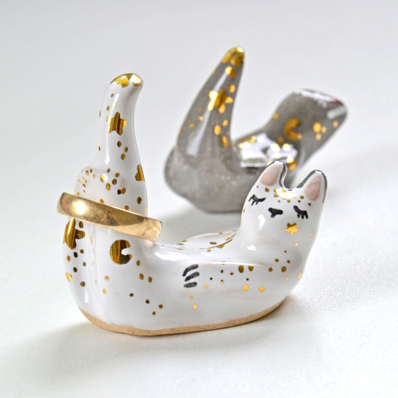 Cat Ring Holder Cat Gifts Ceramic Cat Figurine Cat Jewelry Etsy