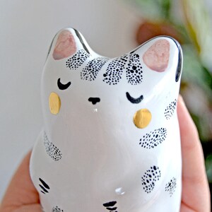 Unique Cat Lover Gift Idea, Animal Totem, Ceramic Miniature Cat Gold Decorated image 6