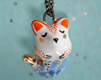 Mermaid Fox Necklace -22K, Mermaid Necklace, Gift for Her, Ceramic Mermaid, MerFox, Siren, Mermaid Jewelry, Ceramic Animal, Fox Necklace