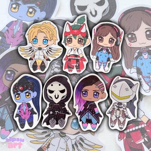 Chibi sticker set, Overwatch stickers, Kiriko, Mercy, Sombra, Reaper, Genji, D.Va, Widowmaker
