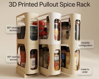 3D Printed Pullout Spice Rack – Sliding & Rotating Kitchen Organizer, Modular Design