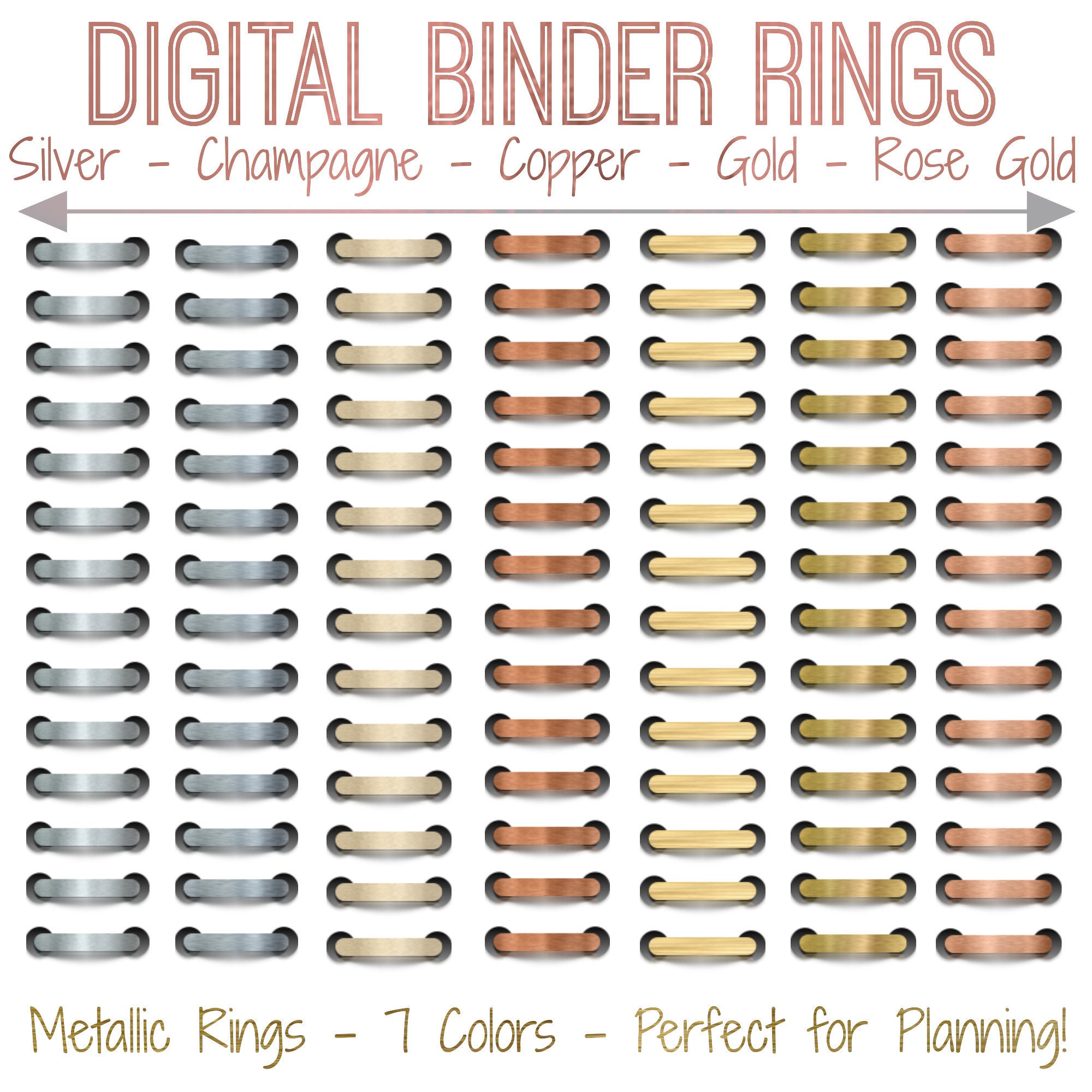 Digital Planner Binder Rings - Metallics - 7 Colors - Silver, Gold,  Champagne, Copper, Rose Gold - GoodNotes - Personal and Limited Use