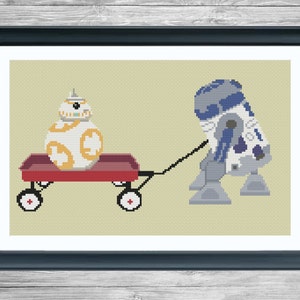BB-8 & R2-D2 on a stroll Cross-stitch Pattern PDF Instant download