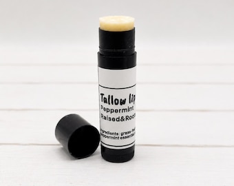 Natural Tallow Lip Balm | Peppermint Lip Balm | Grass-Fed Tallow & Beeswax Lip Care | Handmade Lip Moisturizer