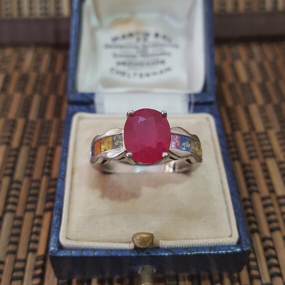 925 Sterling Silver Ring, Ruby And Multicoloured … - image 5