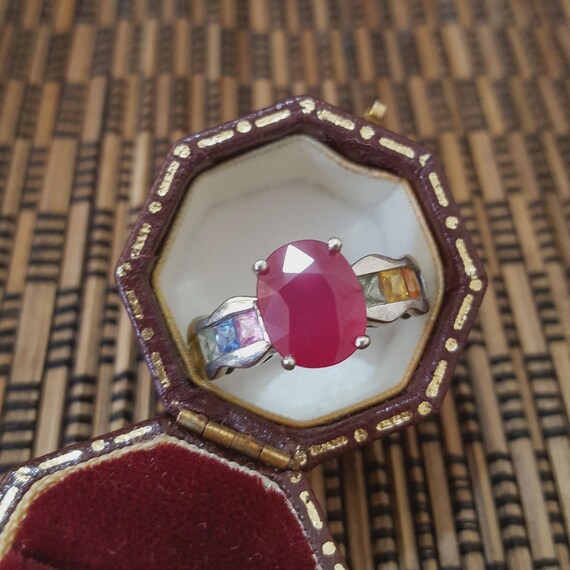 925 Sterling Silver Ring, Ruby And Multicoloured … - image 1
