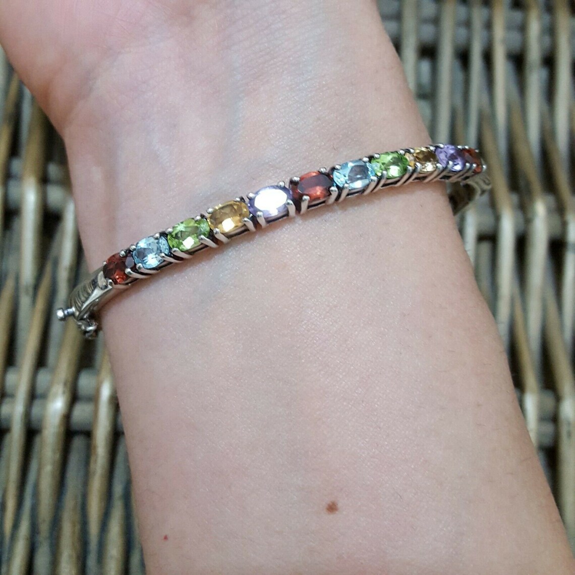 Qvc Sterling Silver Bracelet Multi Gemstones 925 Bangle Etsy