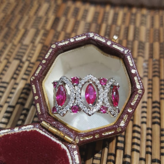 925 Sterling Silver Ring, Lab Created Ruby, Art N… - image 4
