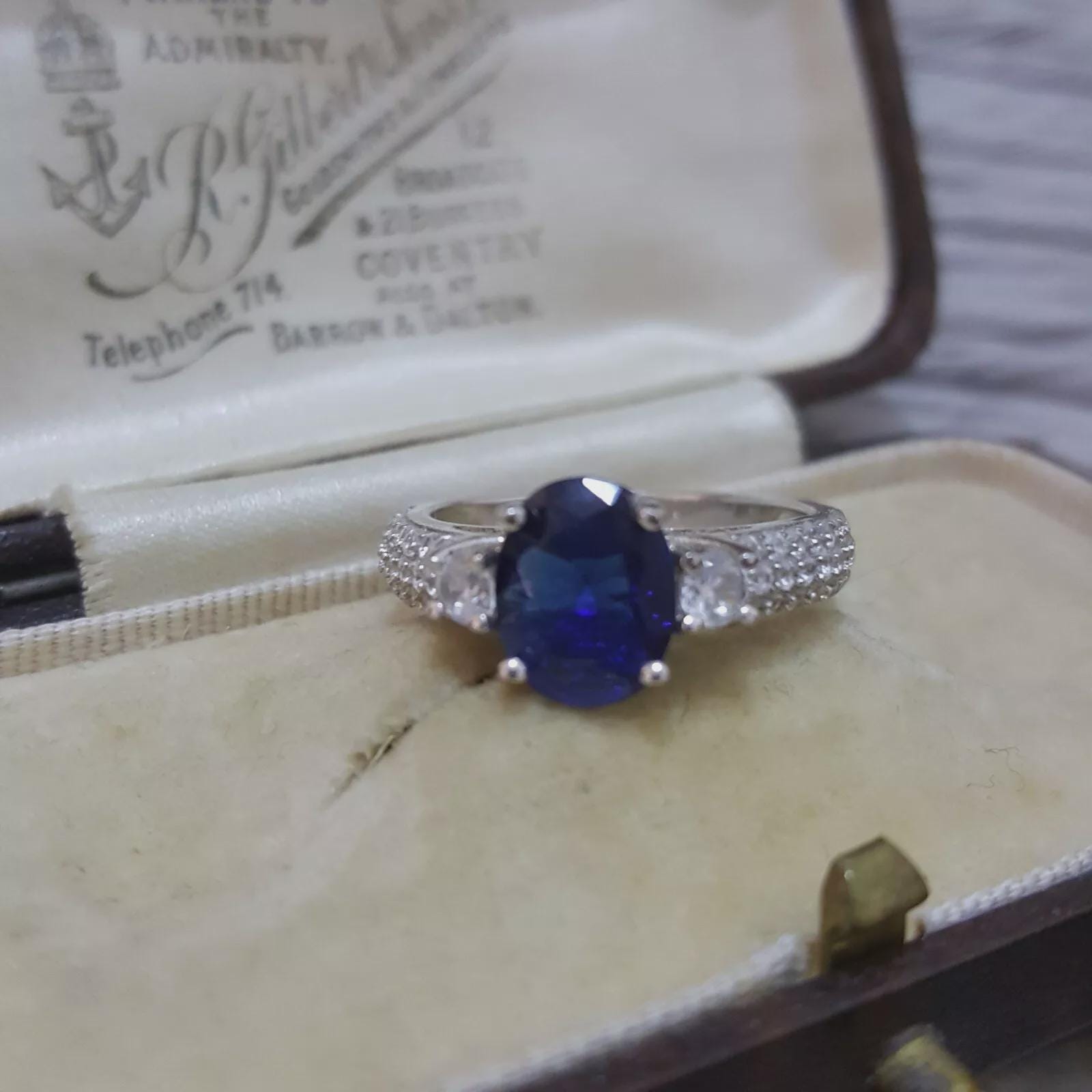 Bague Ancienne Argent 925 Et Saphir Zirconium - Taille 47,5 - Style Art Déco - Occasion