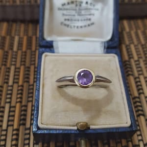 Vintage 925 Sterling Silber Ring, echter Amethyst Ring, Größe P US 7,5