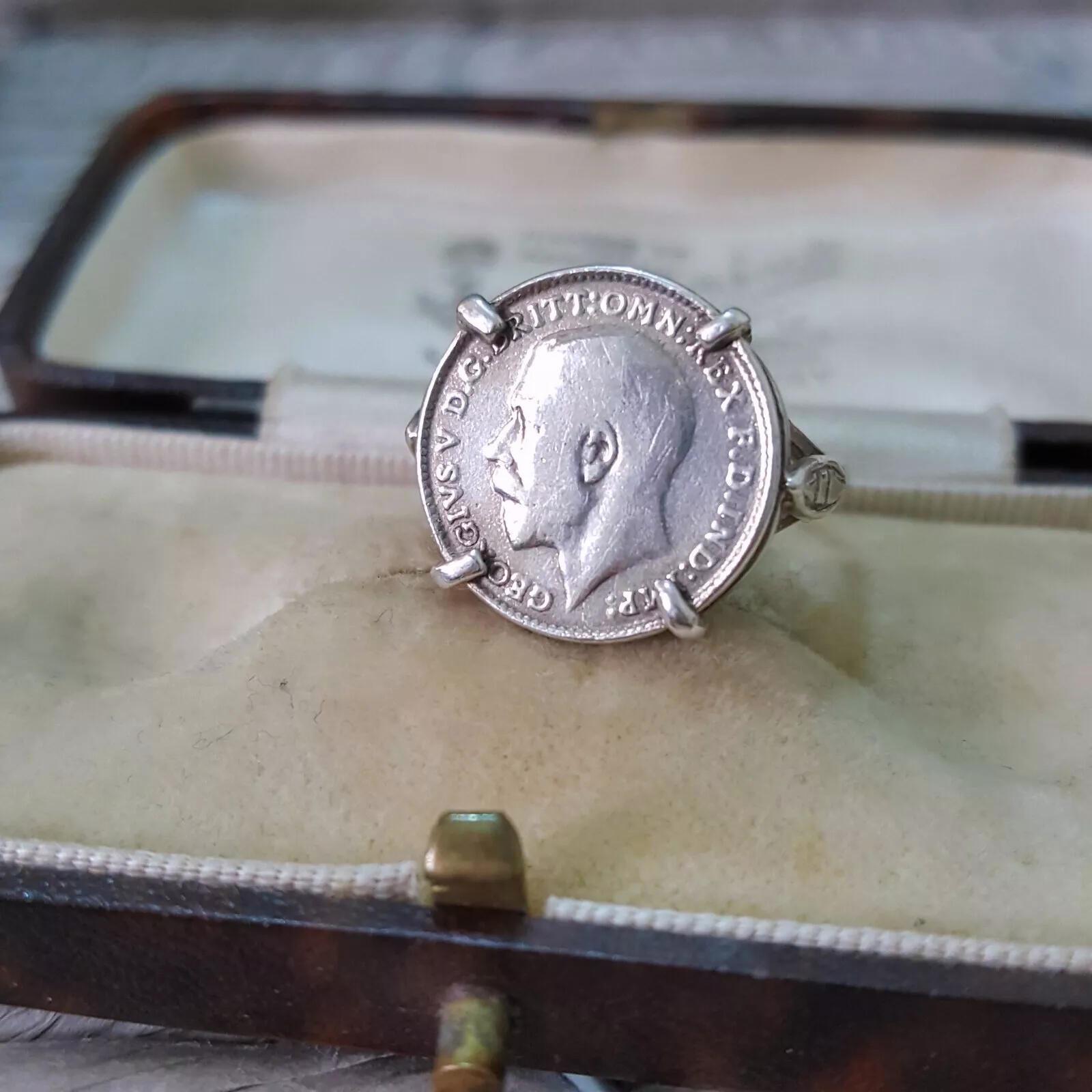 Vintage 925 Sterling Silver Ring, King George V Coin Ring