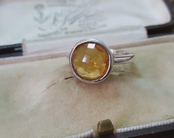 925 Sterling Silver Ring, Genuine Citrine Gemstone Solitaire, Size J US 4.75