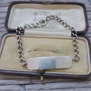 Geog Jensen Vintage 925 Sterling Silver Bracelet, Name Linda Chain Bracelet,7.2&quot;