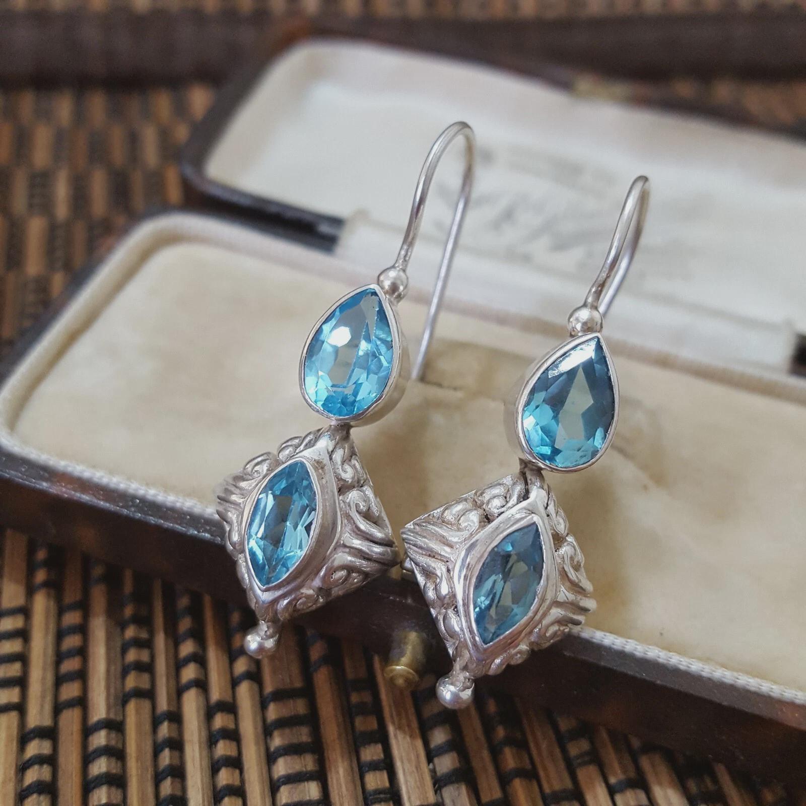 Art Nouveau Style Pear Garnet & Marcasite Drop Earrings in 925 Sterling