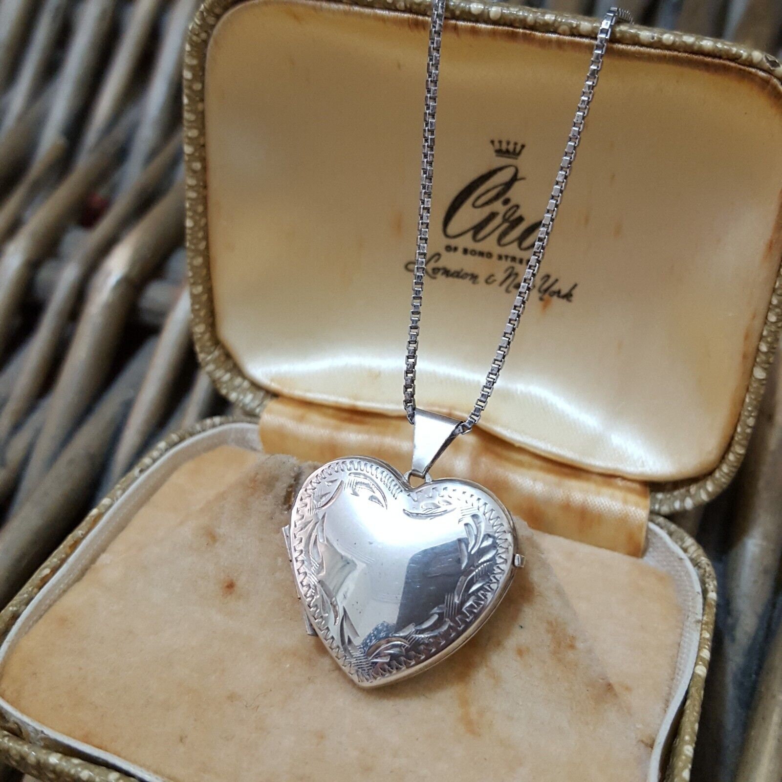 925 Sterling Silver Necklace Heart Shaped Locket Vintage 